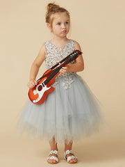 Short Princess Tulle Sleeveless Jewel Neck Pageant Flower Girl Dresses-27dress