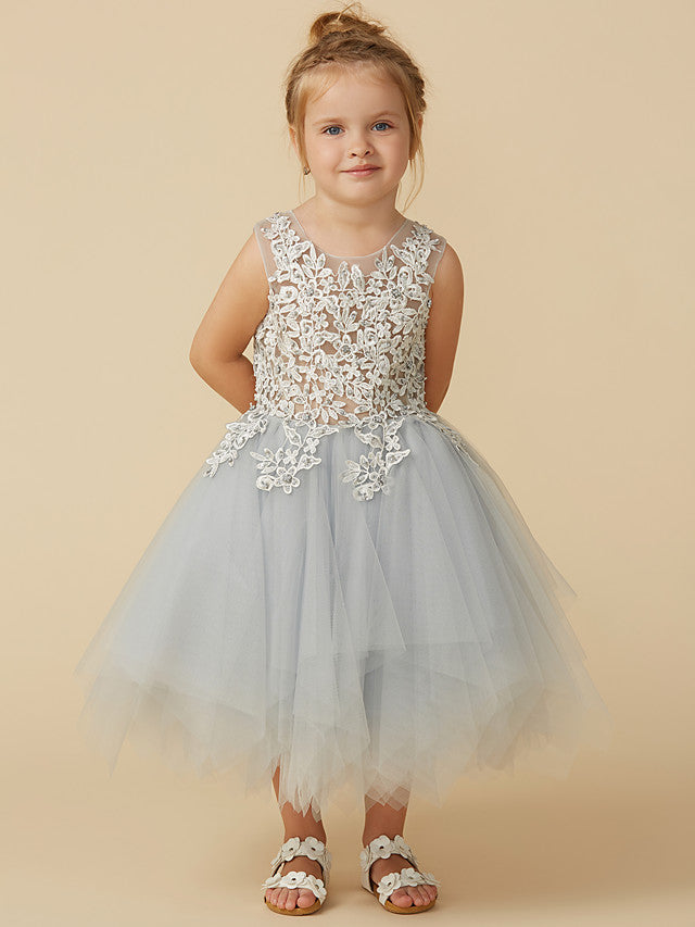 Short Princess Tulle Sleeveless Jewel Neck Pageant Flower Girl Dresses-27dress