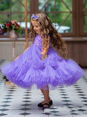 Short Princess Tulle Sleeveless Jewel Neck Party Birthday Flower Girl Dresses-27dress