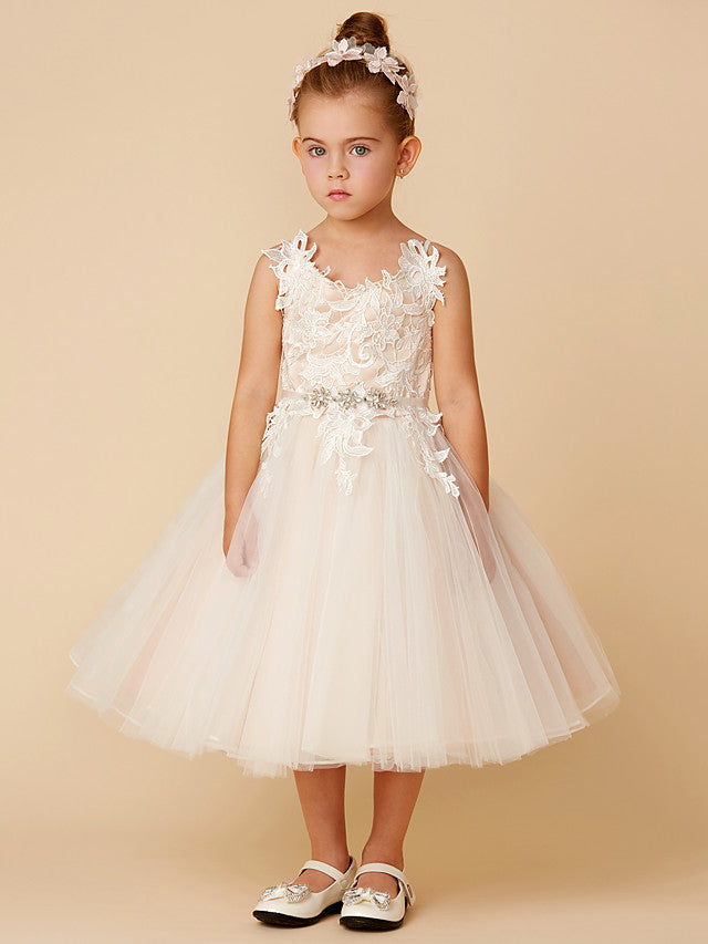 Short Princess Tulle Wedding First Communion Flower Girl Dresses-27dress
