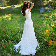 Short Sleeves Lace Boho Wedding Dress On Sale-27dress