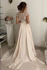 Short Sleeves Long Wedding Dress With Appliques-27dress