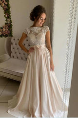 Short Sleeves Long Wedding Dress With Appliques-27dress
