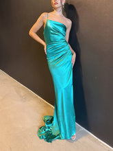 Silk-Like Satin Sweep Train Ruffles One Shoulder Prom Dress