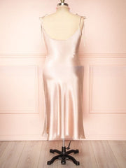 Silk-like Satin Tea-length Bridesmaid Dresses - Sheath/Column Cowl Neck