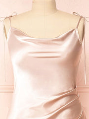 Silk-like Satin Tea-length Bridesmaid Dresses - Sheath/Column Cowl Neck