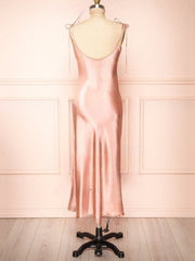 Silk-like Satin Tea-length Ruffles Bridesmaid Dress in Sheath/Column Cowl Neck