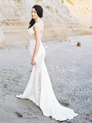 Silk-Like Satin Trumpet/Mermaid Illusion Wedding Dress with Appliques Lace