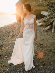 Silk-Like Satin Trumpet/Mermaid Illusion Wedding Dress with Appliques Lace