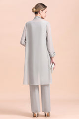 Silver Jumpsuit Mother of the Bride Dress with Floral Lace Appliques-27dress