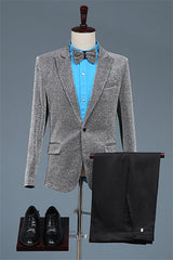 Silvery Peaked Lapel Two Pieces Sequins Prom Suits
