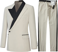 Simple Beige Peaked Lapel Men Suits For Prom