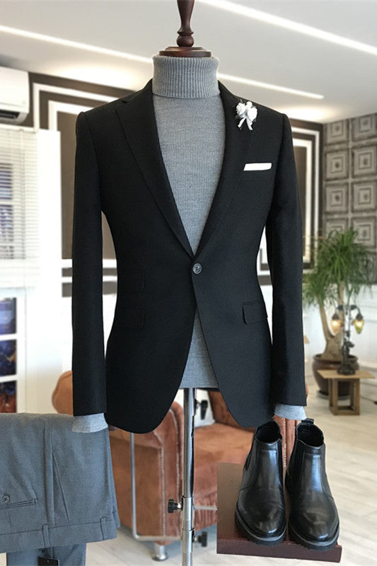 Simple Notched Lapel Men Black Prom Suits