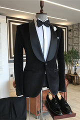 Simple Shawl Lapel Two Pieces Corduroy Black Wedding Suits