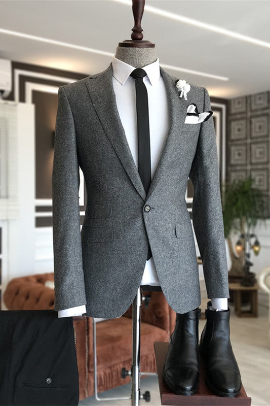 Simple Deep Gray Notched Lapel Men Suits For Business