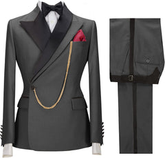 Simple Gray Peaked Lapel Two Pieces Men Suits For Prom