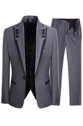 Simple Shawl Lapel Three Pieces Gray Prom Suits