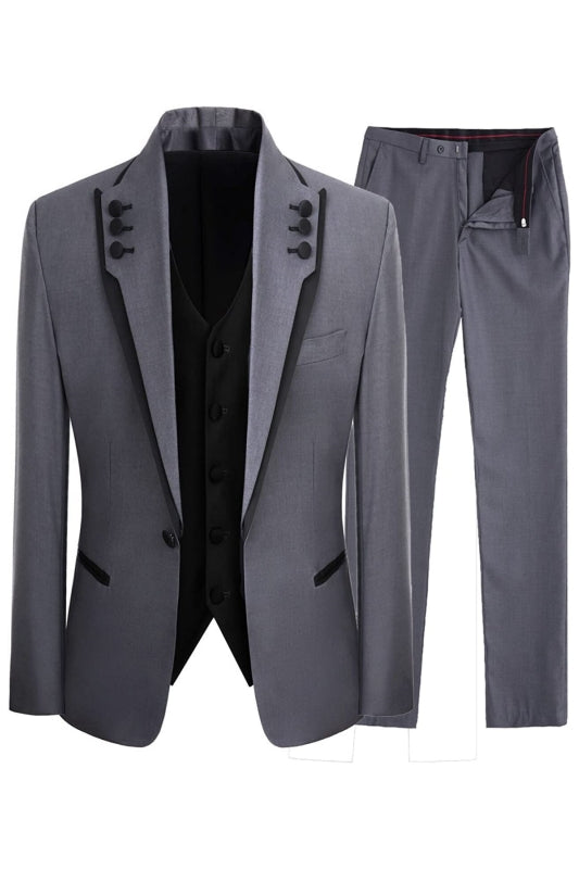 Simple Shawl Lapel Three Pieces Gray Prom Suits