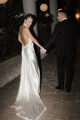 Simple Halter Backless Wedding Dress with Sweep Train-27dress