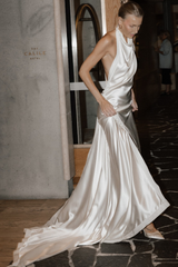 Simple Halter Backless Wedding Dress with Sweep Train-27dress