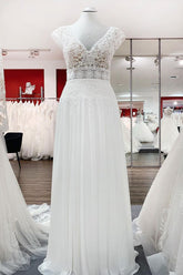 Simple Ivory Tulle Lace A-Line Wedding Dresses-27dress