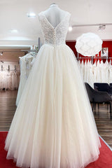 Simple Ivory Tulle Lace Ruffles A-Line Wedding Dresses-27dress