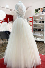Simple Ivory Tulle Lace Ruffles A-Line Wedding Dresses-27dress