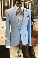 Simple Light Blue Peaked Lapel Men Suits For Prom