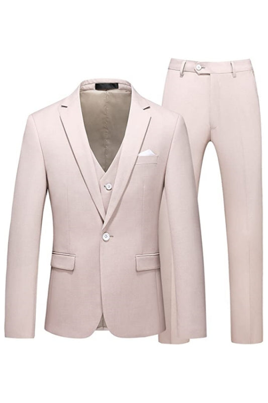 Simple Light Notched Lapel Three Pieces Pink Prom Suits