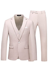 Simple Light Notched Lapel Three Pieces Pink Prom Suits
