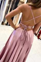 Simple Long A-line Spaghetti Straps Open Back Prom Dress with Slit-27Dress