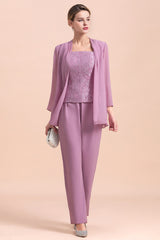 Simple Long Sleeves Chiffon Mother of Bride Dress Jumpsuit-27dress