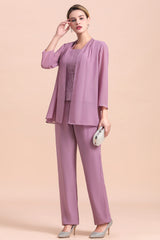 Simple Long Sleeves Chiffon Mother of Bride Dress Jumpsuit-27dress