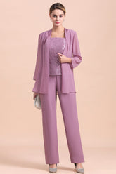 Simple Long Sleeves Chiffon Mother of Bride Dress Jumpsuit-27dress