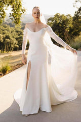 Simple Long Sleeves Mermaid Wedding Dress with Silt-27dress