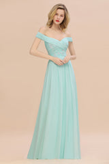 Simple Off-the-shoulder Long Affordable Bridesmaid Dress With Appliques-27dress