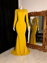 Simple Red Long Sleeve Open-Back Mermaid Prom Dress