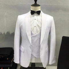 Simple Shawl Lapel Three Pieces White Wedding Suits