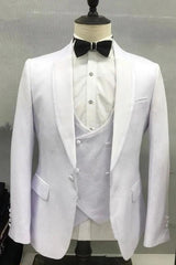 Simple Shawl Lapel Three Pieces White Wedding Suits