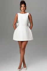 Simple Sleeveless Short Wedding Dresses with Bow-27dress