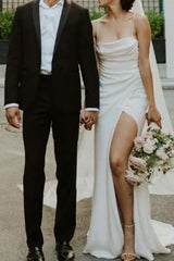 Simple Spaghetti Straps Satin Mermaid Wedding Dress-27dress