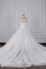Simple Spaghetti Straps Satin Wedding Dress Tulle Ruffles Sleeveless Bridal Gowns Onlien-27dress