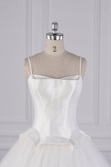 Simple Spaghetti Straps Satin Wedding Dress Tulle Ruffles Sleeveless Bridal Gowns Onlien-27dress