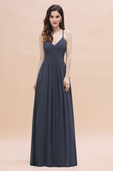 Simple Spaghetti Straps Stormy Chiffon Bridesmaid Dress with Ruffles On Sale-27dress