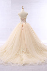 Simple Strapless Champagne Tulle Wedding Dress Sweetheart Sleeveless Appliques Bridal Gowns with Beadings On Sale-27dress