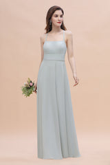 Simple Straps A-line Chiffon Mist Bridesmaid Dress with Ruffles Online-27dress