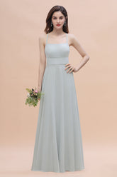 Simple Straps A-line Chiffon Mist Bridesmaid Dress with Ruffles Online-27dress