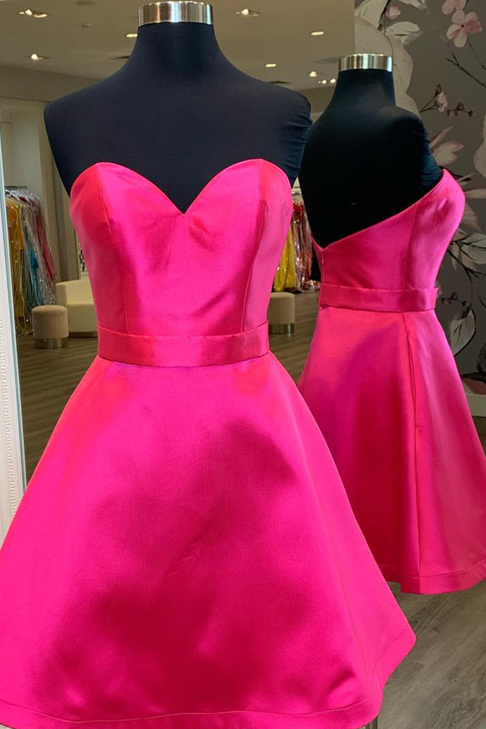 Simple Sweetheart Hot Pink Homecoming Dress with Belt-27dress