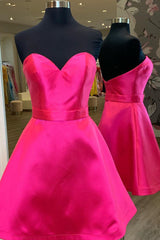 Simple Sweetheart Hot Pink Homecoming Dress with Belt-27dress