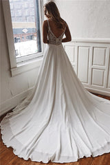 Simple V-Neck Sleeveless Chiffon Wedding Dress Online-27dress